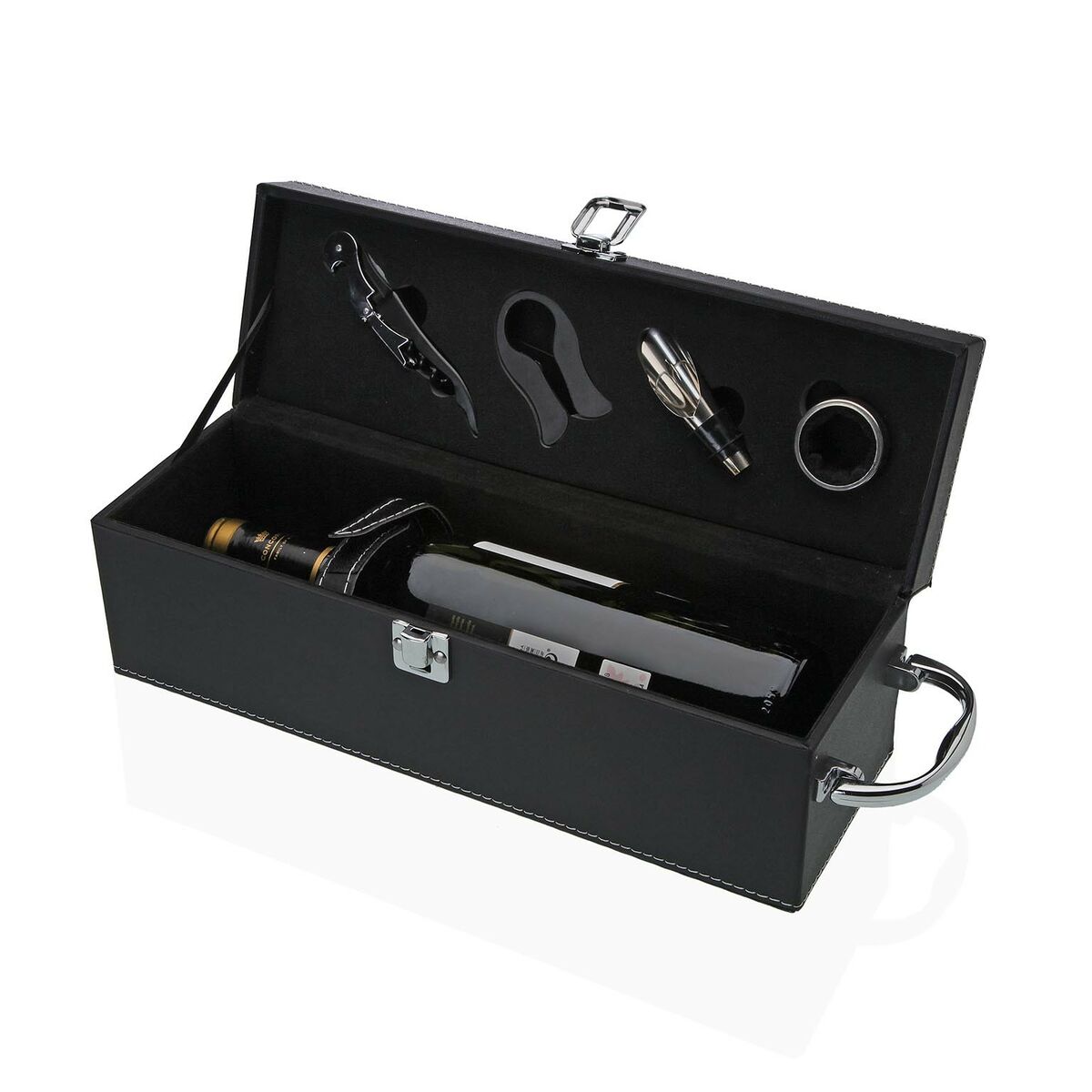 Set di Accessori per il Vino Versa Acciaio Ecopelle